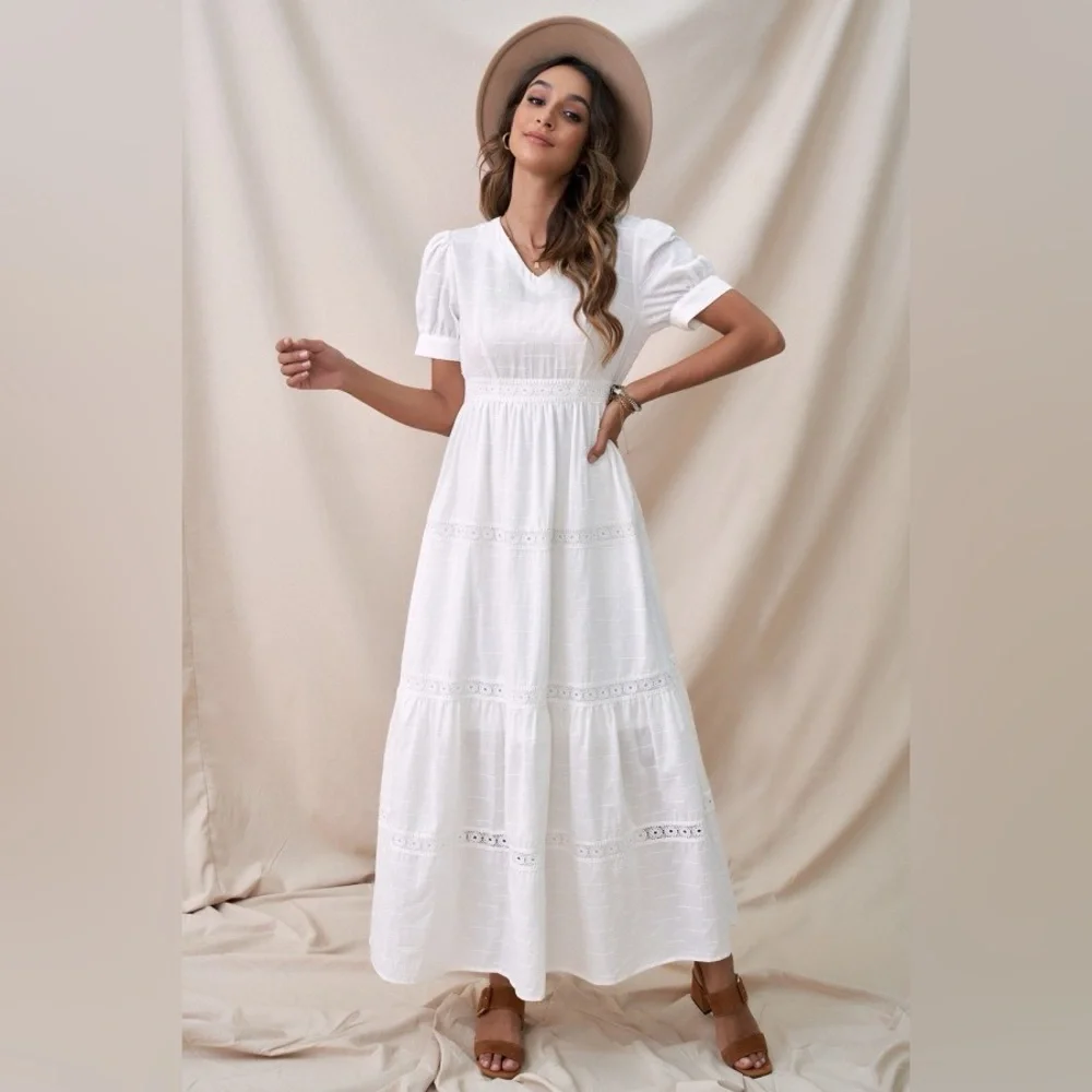 NWOT Petallush short sleeve V-neck cotton a-line maxi dress size medium M  b44
